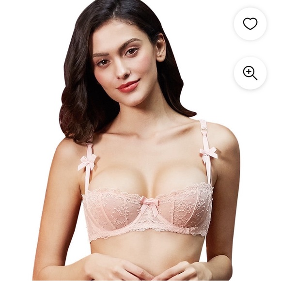 Varsbaby peach lace boudoir bra 32C like new adjustable French style gold clasp - Picture 3 of 11